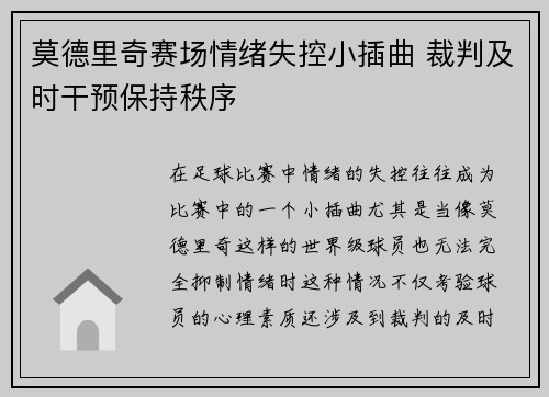 莫德里奇赛场情绪失控小插曲 裁判及时干预保持秩序 莫德里奇赛场情绪失控小插曲 裁判及时干预保持秩序